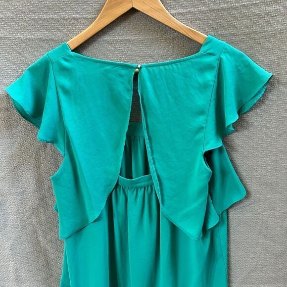 Meadow Rue 6 Blouse Green-Blue Square-neck Tank Ruffles Open Back Flutter Anthro - Picture 8 of 12
